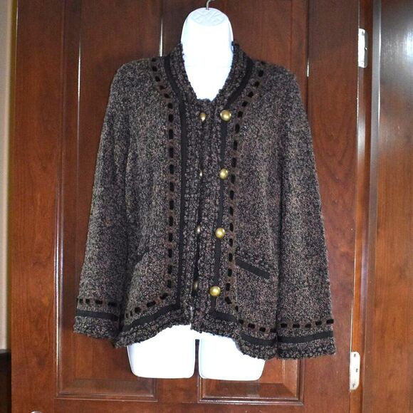 BCBGMaxAzria Wool Blend Tweed Jacket Women’s Size L Brown Gold Buttons - Picture 10 of 14